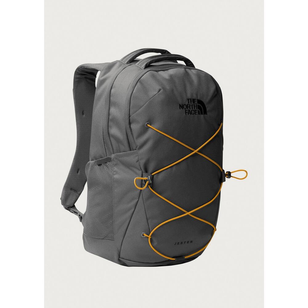 North Face Jester Backpack Charcoal Gray Yellow Bungee Laptop Daypack Hiking Bag